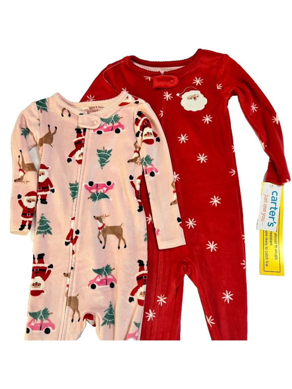 Carters Just One You Girls Santa Christmas Footed PJ Set of 2 Sz 12m NWT
